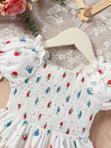 SHEIN Baby Floral Print Puff Sleeve Ruffle Trim Dress