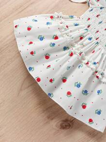SHEIN Baby Floral Print Puff Sleeve Ruffle Trim Dress