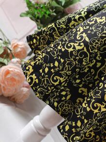 SHEIN Baby Floral Print Asymmetrical Neck Ruffle Trim Dress - Black - View 6