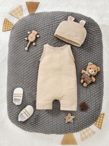Newborn Baby Kangaroo Pocket Romper & Accessory Hat - Apricot - View 2