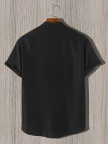 Manfinity Homme Men Solid Button Up Plain Casual Short Sleeve Shirt, For Boyfriend Gift - Black - View 2