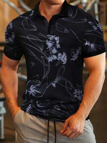 Manfinity RSRT 男士印花POLO衫 - 黑色 - 查看 1