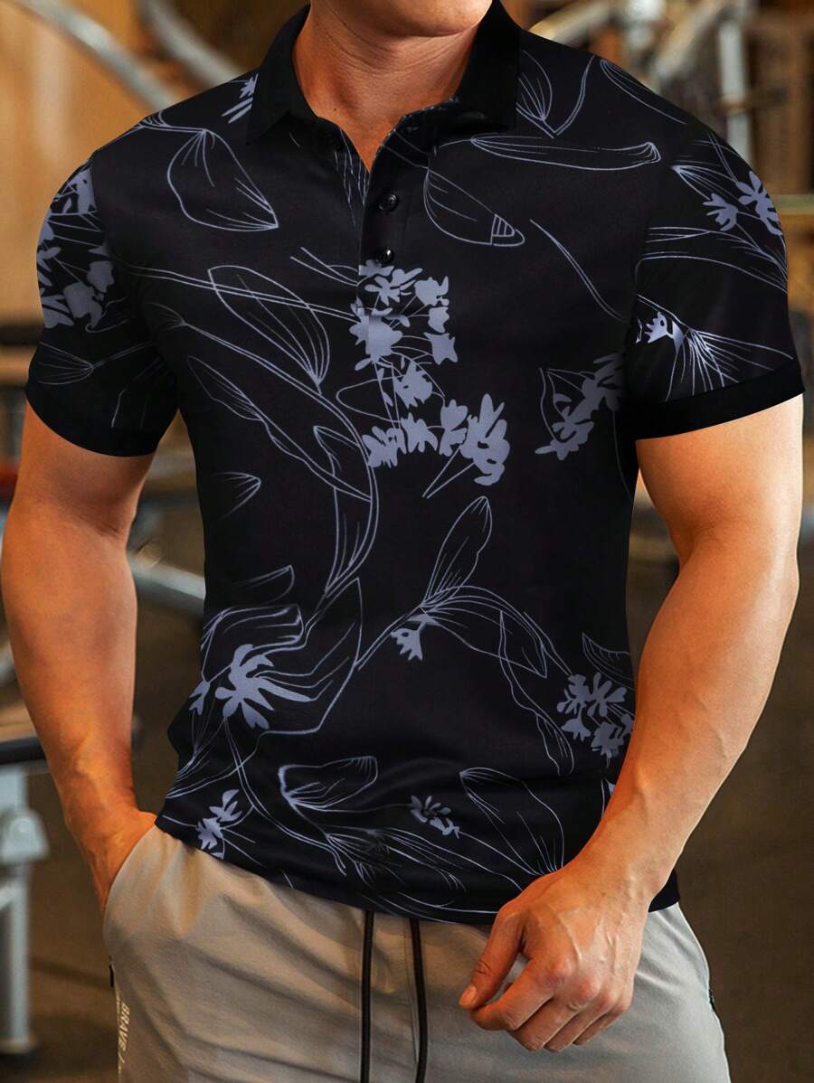 Manfinity RSRT 男士印花POLO衫 - 黑色 - 查看 1