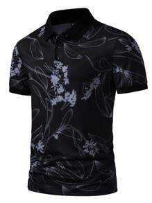 Manfinity RSRT 男士印花POLO衫 - 黑色 - 查看 3