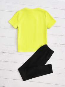 SHEIN Cô gái Tween Lá thư & Kỳ lân in Áo thun & In Trái tim Xà cạp - Nhiều màu - Xem 2