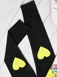 SHEIN Cô gái Tween Lá thư & Kỳ lân in Áo thun & In Trái tim Xà cạp - Nhiều màu - Xem 3