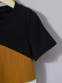 SHEIN Toddler Boys Colour Block Letter Patched Detail Tee - Multicolor - View 5