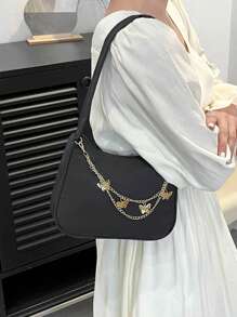 Women's Fashion Butterfly Chain Decor Shoulder Bag - Black - View 2