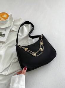 Women's Fashion Butterfly Chain Decor Shoulder Bag - Black - View 8