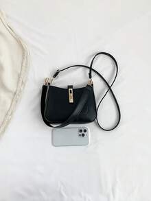 Bolsa para las axilas mini con cerradura girante de moda de mujeres unicolor - Negro - Ver 4
