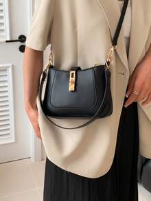 Bolsa para las axilas mini con cerradura girante de moda de mujeres unicolor - Negro - Ver 6