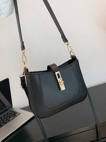 Bolsa para las axilas mini con cerradura girante de moda de mujeres unicolor - Negro - Ver 7