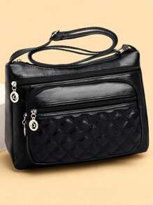 全新多合一大氣中年女包媽媽包婆婆包多層軟皮肩包斜挎包 - 黑色 - 查看 2