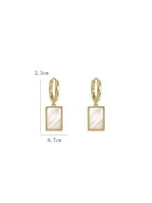 1 Pair Minimalist Square Mother-Of-Pearl Earrings, Unique Geometric Design Ear Studs, Elegant And Chic For Women - Yellow Gold - View 4