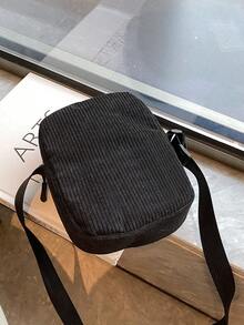 新款时尚简约轻便纯色灯芯绒休闲百搭单肩斜挎包，送给父亲的礼物，手提包书包斜挎包运动包大学生旅行包学院学校单肩包侧包方形包节日旅行必备品夏季男朋友礼物男士礼物男士斜挎包男士包斜挎包侧包返校学生学校用品秋季信使包男士包圆筒包老款万圣节圣诞节 - 黑色 - 查看 2