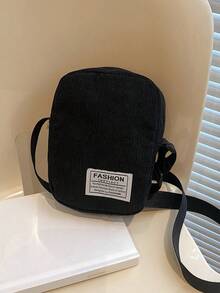 新款时尚简约轻便纯色灯芯绒休闲百搭单肩斜挎包，送给父亲的礼物，手提包书包斜挎包运动包大学生旅行包学院学校单肩包侧包方形包节日旅行必备品夏季男朋友礼物男士礼物男士斜挎包男士包斜挎包侧包返校学生学校用品秋季信使包男士包圆筒包老款万圣节圣诞节 - 黑色 - 查看 3