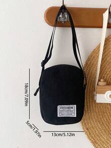 新款时尚简约轻便纯色灯芯绒休闲百搭单肩斜挎包，送给父亲的礼物，手提包书包斜挎包运动包大学生旅行包学院学校单肩包侧包方形包节日旅行必备品夏季男朋友礼物男士礼物男士斜挎包男士包斜挎包侧包返校学生学校用品秋季信使包男士包圆筒包老款万圣节圣诞节 - 黑色 - 查看 4