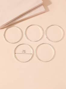 5入組/套復古質感紋理設計女士們手鐲套裝 - 銀色 - 查看 3