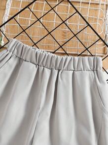 SHEIN Boys Solid Elastic Waist Trousers - Khaki - View 4