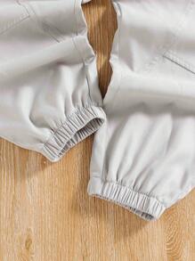 SHEIN Boys Solid Elastic Waist Trousers - Khaki - View 5