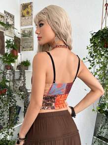 ROMWE PUNK Áo ba lỗ in họa tiết chắp vá Grunge, Trường học - Nhiều màu - Xem 2