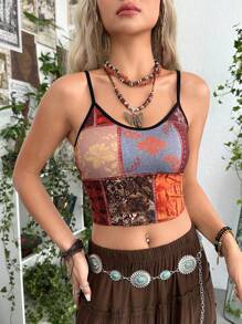 ROMWE PUNK Áo ba lỗ in họa tiết chắp vá Grunge, Trường học - Nhiều màu - Xem 4