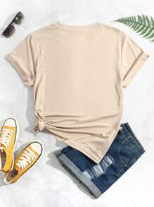 SHEIN LUNE Plus Floral And Letter Graphic Tee - Apricot - View 2