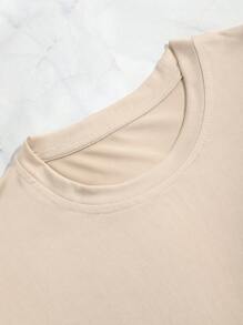 SHEIN LUNE Plus Floral And Letter Graphic Tee - Apricot - View 5