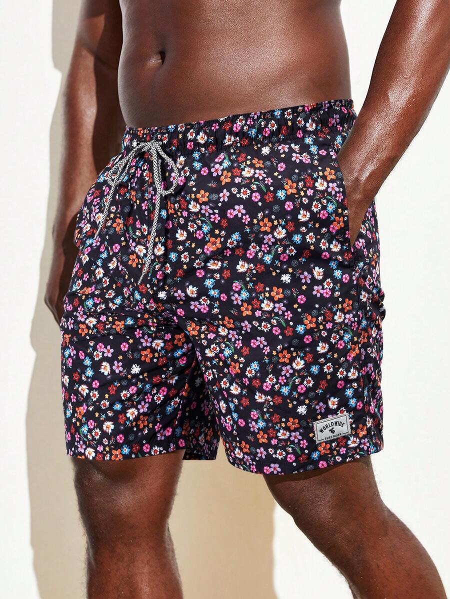 Surfspeed Men Ditsy Floral Print Drawstring Waist Shorts - Multicolor - View 1