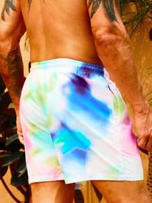 Manfinity Swimmode Hombres Shorts de natación de tie dye de cintura con cordón - Multicolor - Ver 2