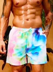 Manfinity Swimmode Hombres Shorts de natación de tie dye de cintura con cordón - Multicolor - Ver 3