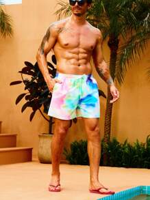 Manfinity Swimmode Hombres Shorts de natación de tie dye de cintura con cordón - Multicolor - Ver 7
