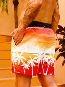 Manfinity Swimmode Hombres Shorts de playa con estampado tropical de cintura con cordón - Multicolor - Ver 2
