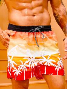 Manfinity Swimmode Hombres Shorts de playa con estampado tropical de cintura con cordón - Multicolor - Ver 3