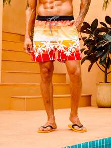 Manfinity Swimmode Hombres Shorts de playa con estampado tropical de cintura con cordón - Multicolor - Ver 6