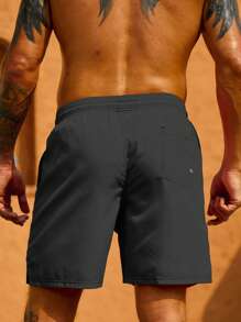 Surfspeed Hombres Shorts de natación con parche de letra de cintura con cordón - Gris Oscuro - Ver 2