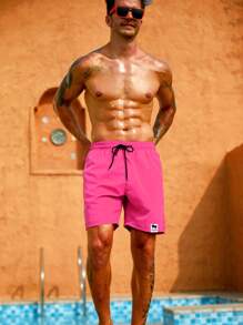 Surfspeed 男式字母拼接抽绳腰泳裤，夏威夷风 - 玫紅色 - 查看 3