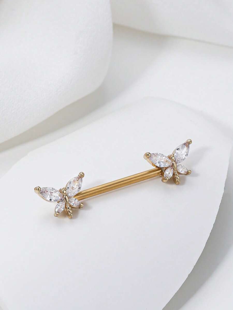 1 Tinh Tế Gợi Cảm Chuồn Chuồn Nhân Tạo Đính Đá Cubic Zirconia Vòng Núm Vú Bằng Thép Không Gỉ - Vàng - Xem 1
