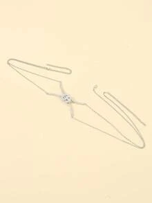 1pc Luxury Rhinestone Studded Sexy X-Shape Halter Bikini Body Chain, Unique Bikini Accessory For Women - Silver - View 4