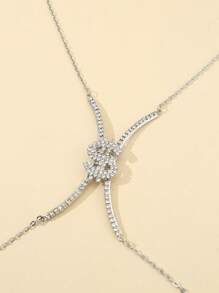 1pc Luxury Rhinestone Studded Sexy X-Shape Halter Bikini Body Chain, Unique Bikini Accessory For Women - Silver - View 2
