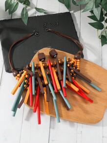 3 cái/bộ Bộ vòng cổ và bông tai bằng gỗ nhiều màu theo phong cách Bohemian Vintage cho nữ - Nhiều màu - Xem 1