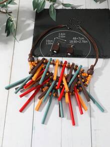 3 cái/bộ Bộ vòng cổ và bông tai bằng gỗ nhiều màu theo phong cách Bohemian Vintage cho nữ - Nhiều màu - Xem 3