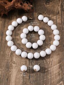 4入組/套女士優雅風格白色串珠項鍊、手鍊、耳環套裝 - 彩色 - 查看 3