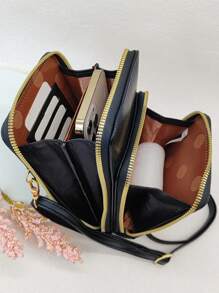 绗缝拉链黑色可调节肩带钱包单肩包手机钱包包斜挎包手拿包手机包袋轻便、现代、商务信用卡、身份证、钱、现金商务休闲教师节、教师礼物、工作、商务、通勤、旅行、节日、办公室、度假、周年纪念、情侣、生日礼物、情人节、女士礼物、女性、白领人士、女性礼物 - 黑色 - 查看 1