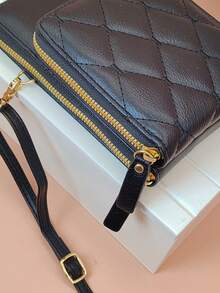 绗缝拉链黑色可调节肩带钱包单肩包手机钱包包斜挎包手拿包手机包袋轻便、现代、商务信用卡、身份证、钱、现金商务休闲教师节、教师礼物、工作、商务、通勤、旅行、节日、办公室、度假、周年纪念、情侣、生日礼物、情人节、女士礼物、女性、白领人士、女性礼物 - 黑色 - 查看 4