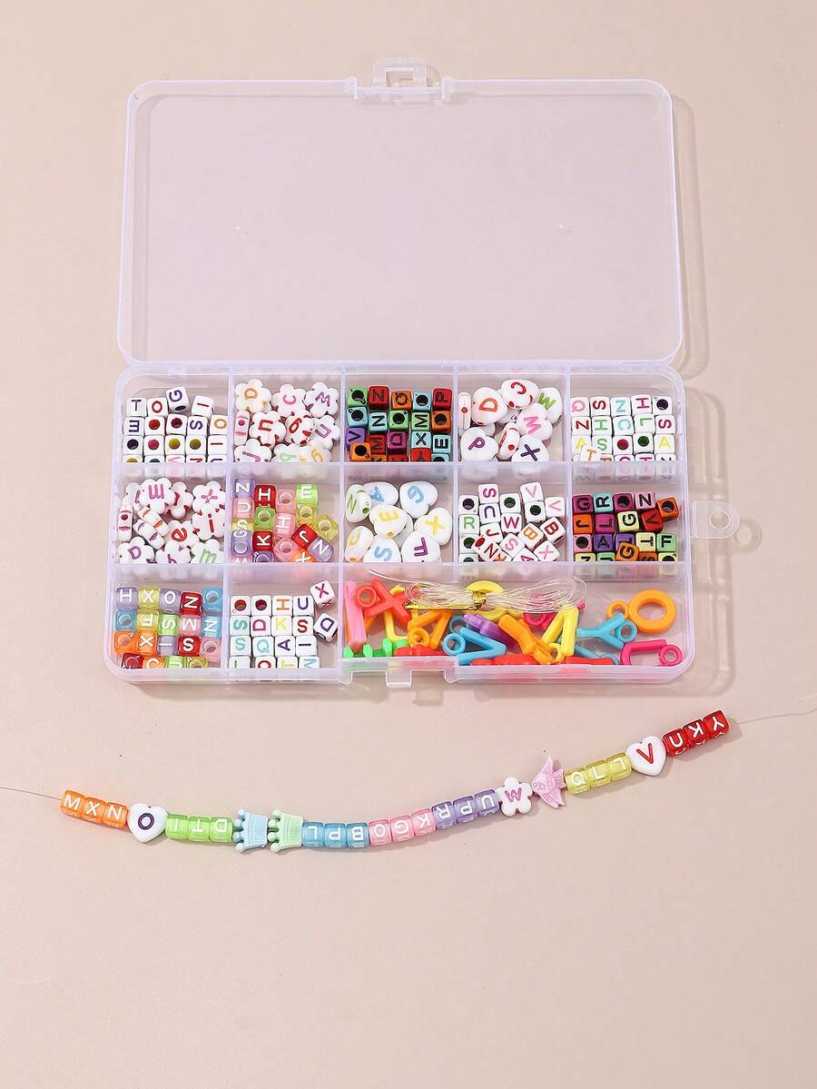 1 bộ Bộ trang sức làm trang sức theo bảng chữ cái DIY (Màu sắc, chữ cái và kiểu dáng ngẫu nhiên) - Nhiều màu - Xem 1