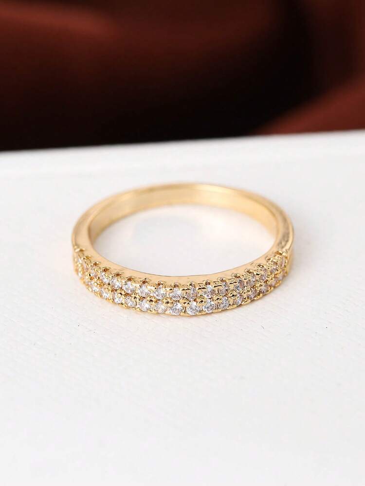 1入組時尚和優雅銅方晶鋯石戒指適合女士 - 金黃色 - 查看 2