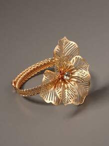 1入組復古風格金屬花優雅手環適合女士 - 金黃色 - 查看 2