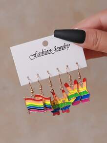 3對/套時尚LGBT彩虹條紋圖案彩虹條紋圖案耳墜適合女士日常裝飾 - 彩色 - 查看 1
