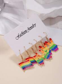 3對/套時尚LGBT彩虹條紋圖案彩虹條紋圖案耳墜適合女士日常裝飾 - 彩色 - 查看 2